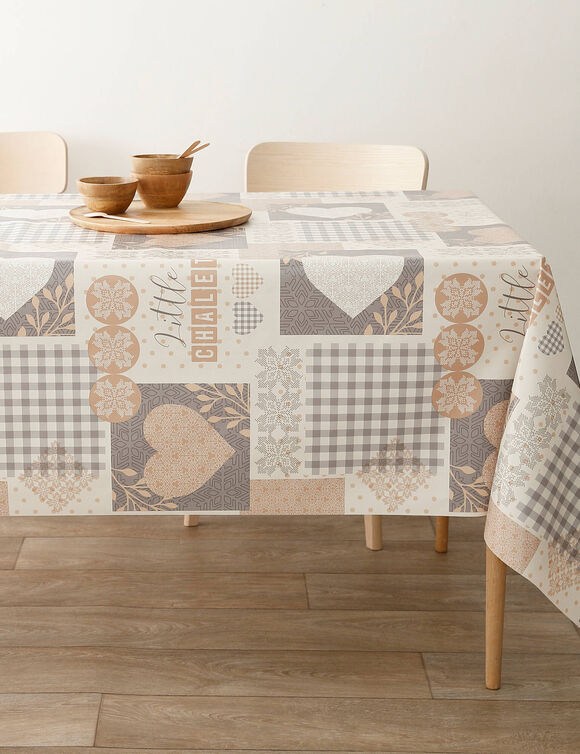Nappe toile cirée motif chalet (beige / bleu) Nappe toile cirée motif chalet (beige / bleu)